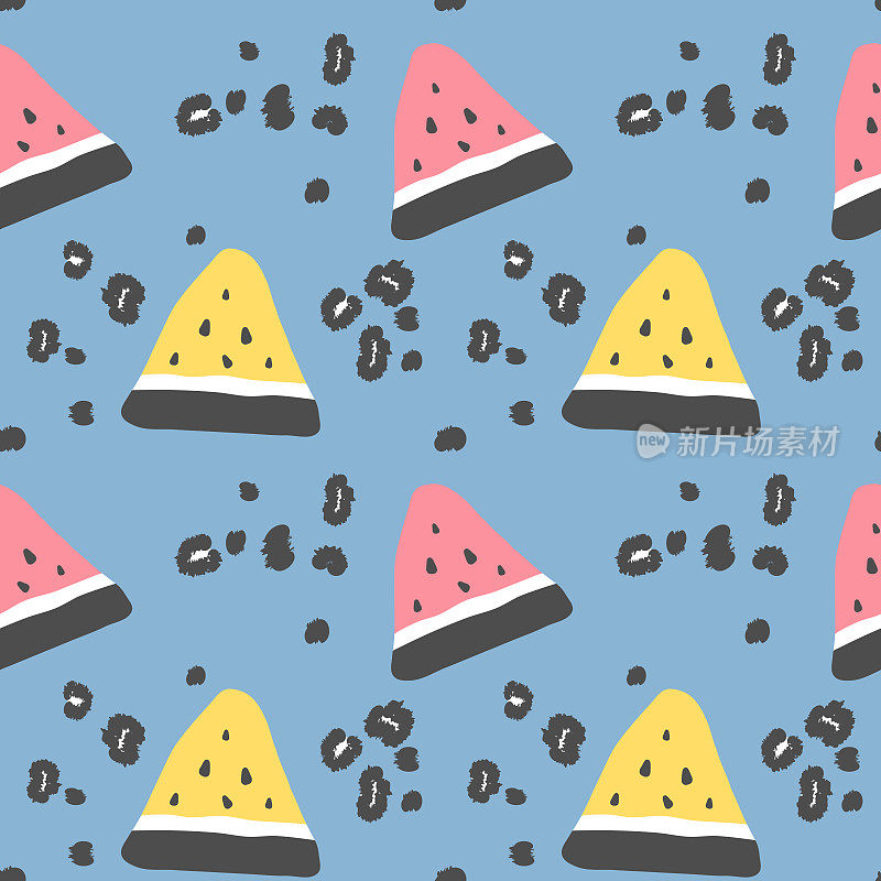 abstract modern seamless vector pattern background illustration with watermelon slice and animal print with leopard dots